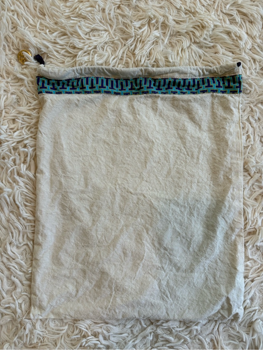 Tory Burch Ivory Linen Drawstring Dust Bag Shoe Storage Pouch 11x13 Logo